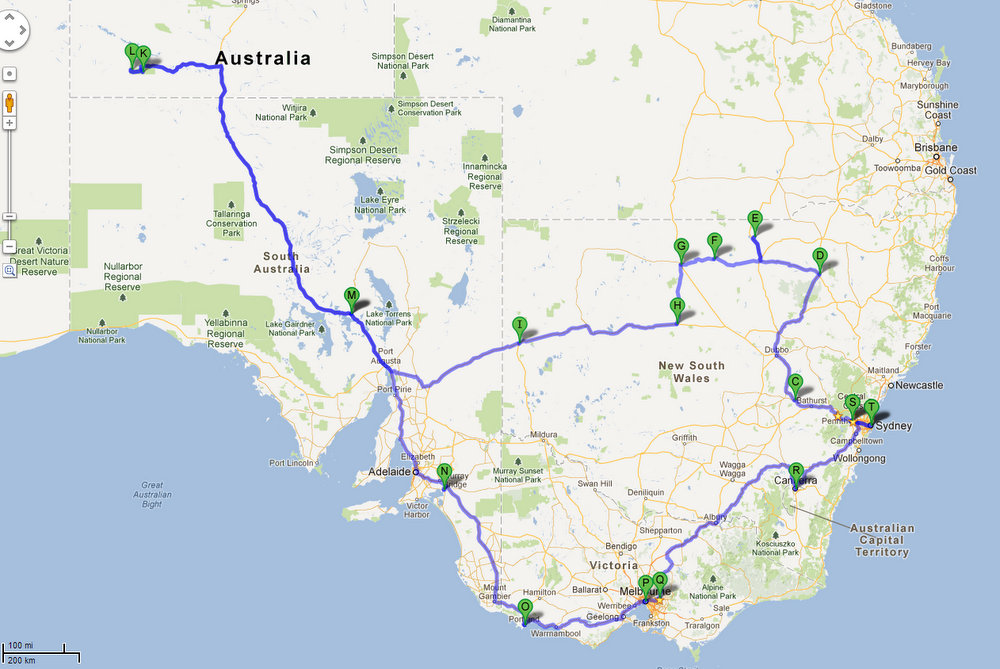 Australia roadtrip map