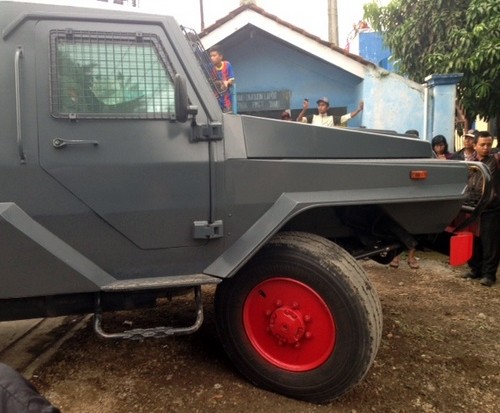 One of the armoured vehicles which arrived on the scene of the raid
