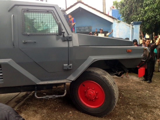 One of the armoured vehicles which arrived on the scene of the raid