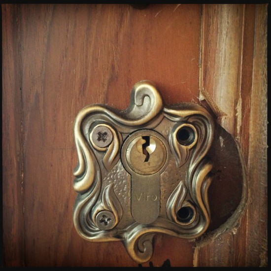 An ornate door lock
