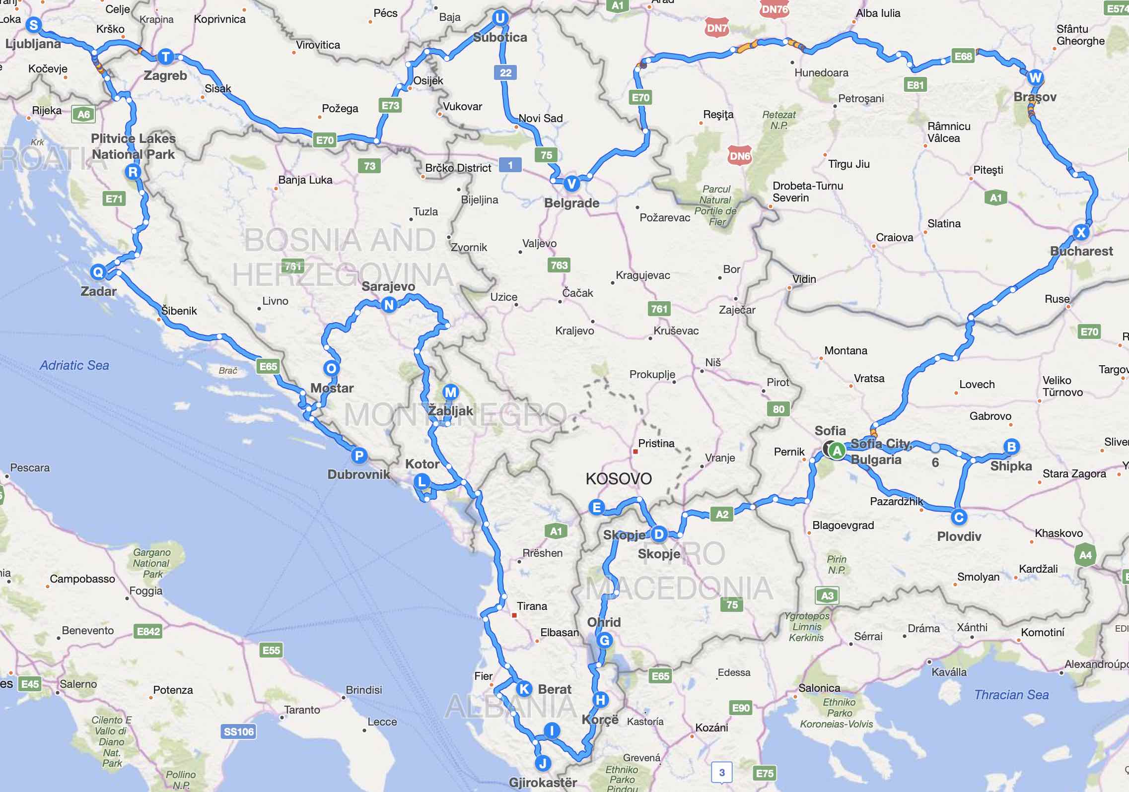 Balkans Roadtrip Route
